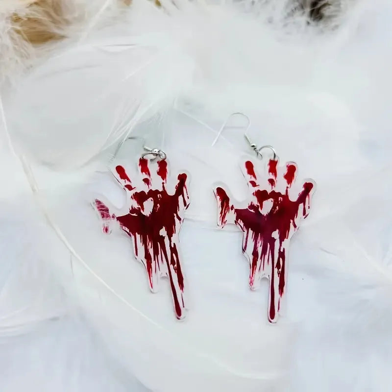 Creative Halloween bleeding palm earrings in acrylic material for unisex costume wear