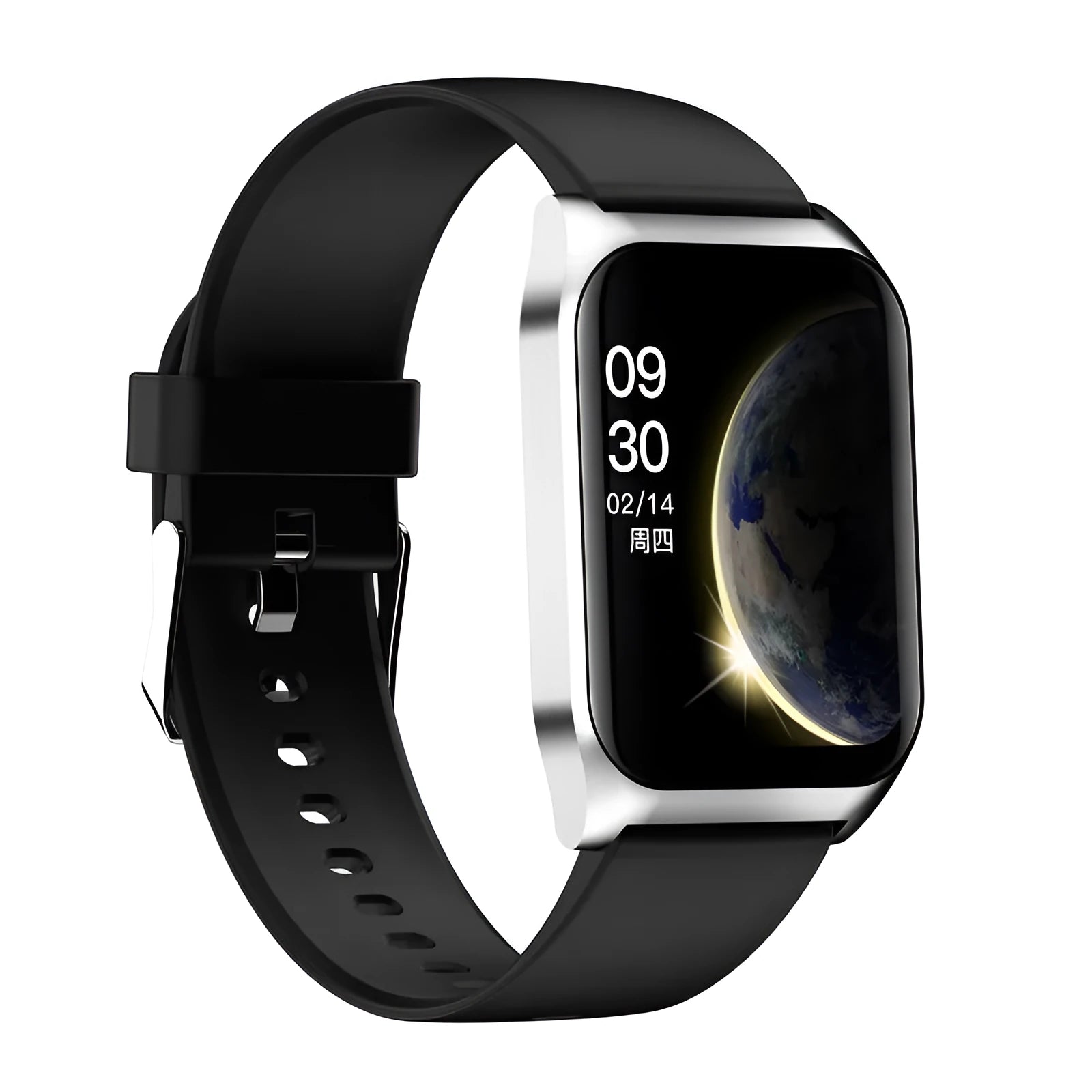Black smart watch with 1.69-inch display showing heart rate and call functions