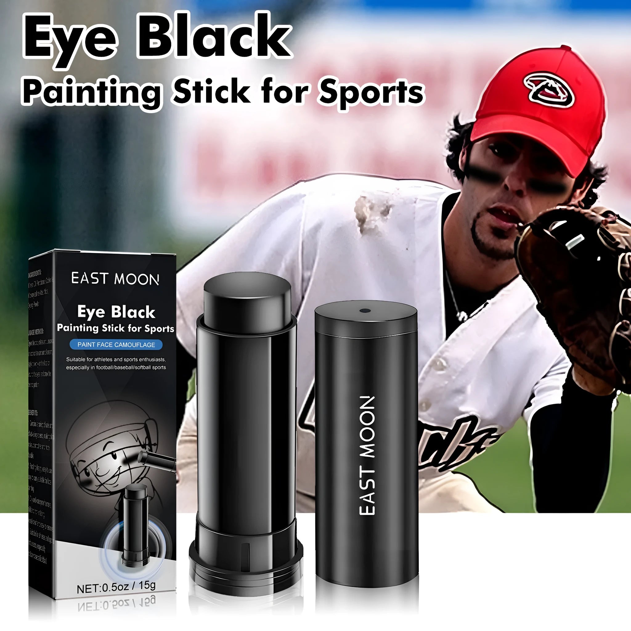 Sports eye black paint stick in 8.6cm packaging with 15g sweat-proof formula