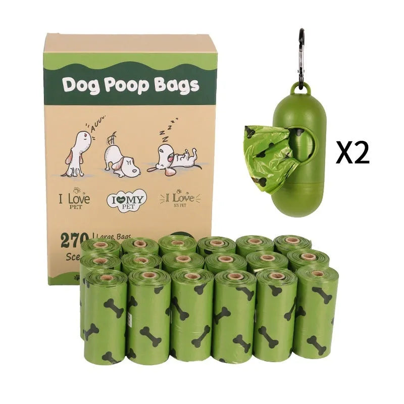 Army green degradable dog poop bags with black bone print, 23x33cm size