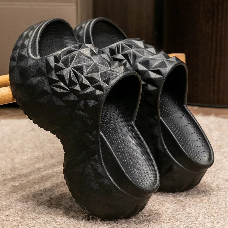 Women's khaki high heel flip flop slippers with a thick moulded EVA sole.