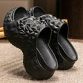 Women's khaki high heel flip flop slippers with a thick moulded EVA sole.