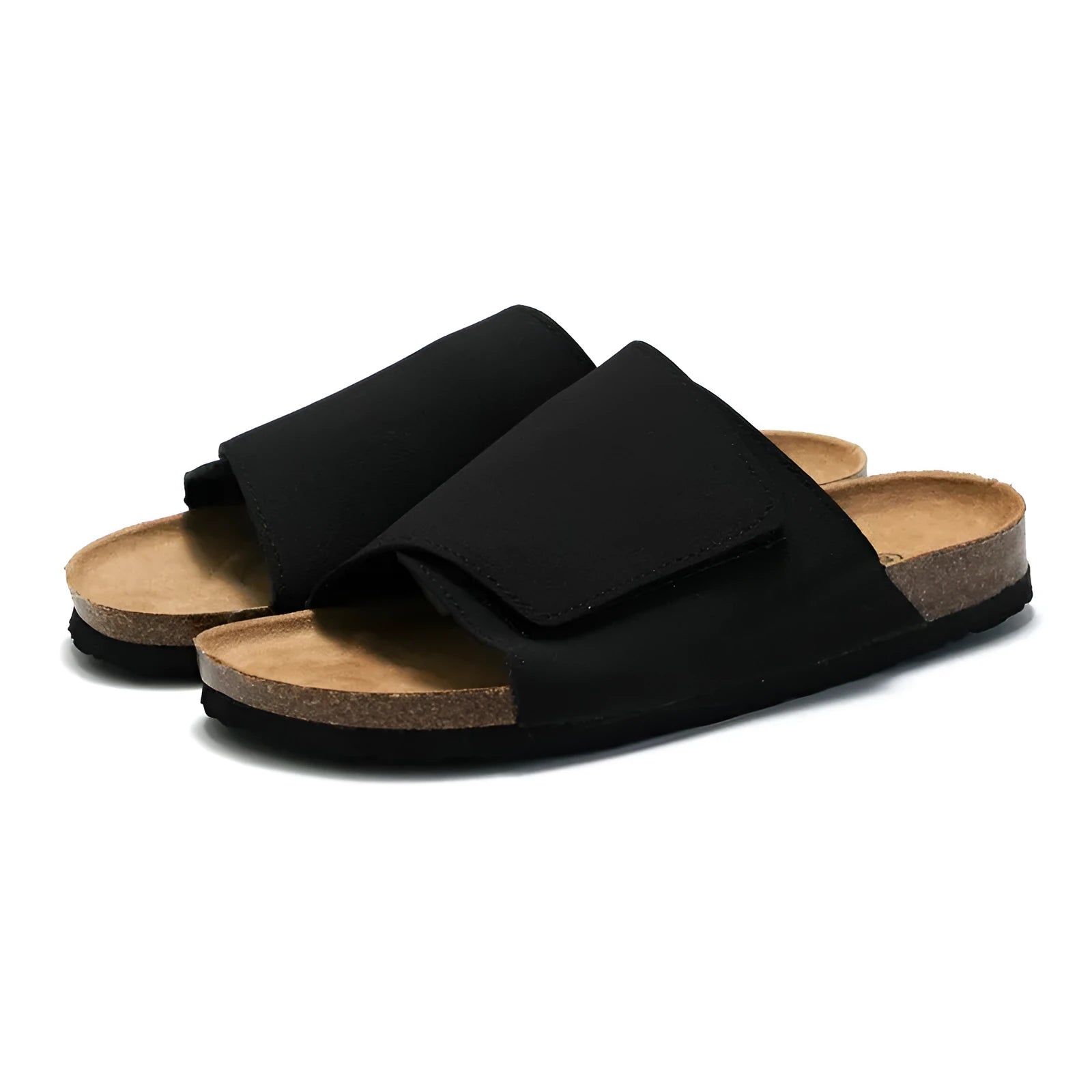 Men's retro platform slippers, frosted artificial PU upper, rubber sole, in camel colour, side view