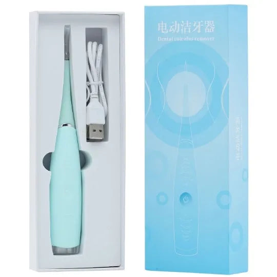 Pink and blue waterproof electric dental calculus remover tool on a white background