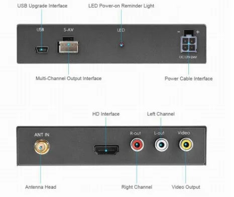 Black car Wi-Fi mirror box with antenna, power cable, and AV cable for smartphone to car screen display