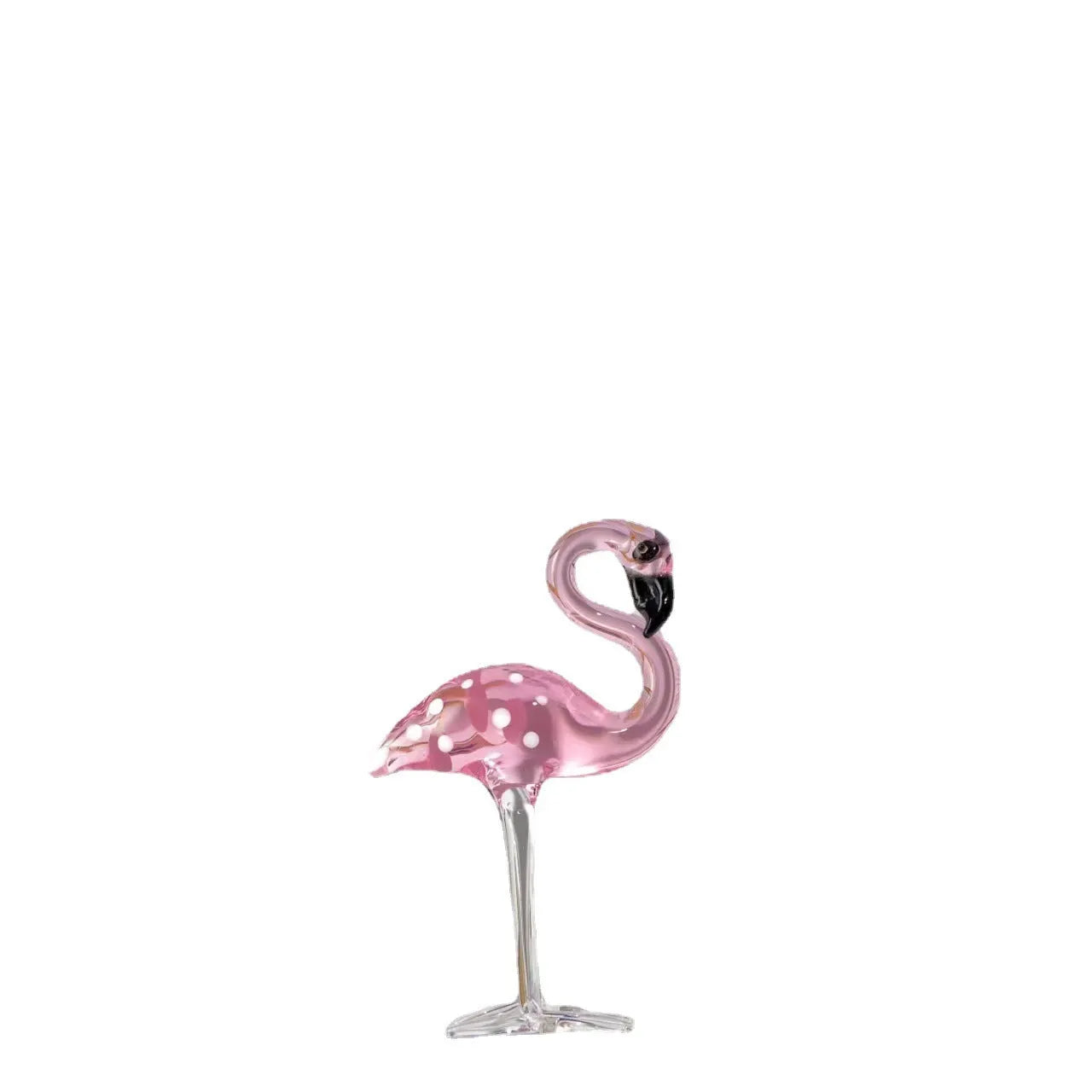 Pink and white crystal flamingo decorative ornament for tabletop display.