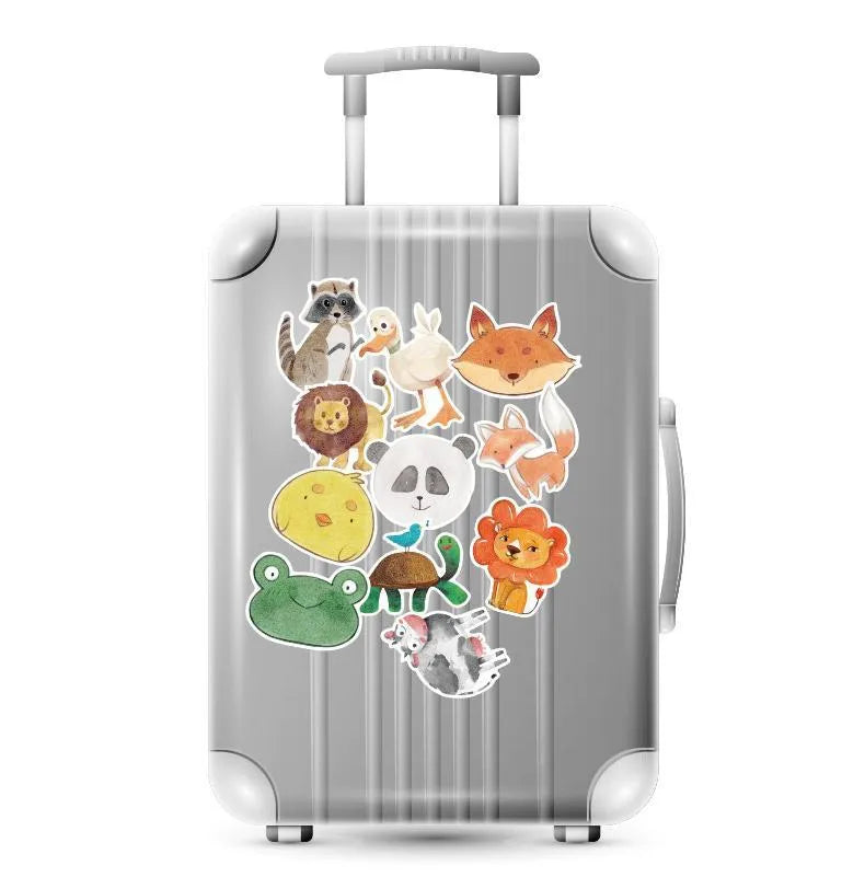 36 piece retro beach sticker pack with surfing and travel designs measuring 6-10cm with matte finish