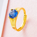 Women's adjustable copper ring with placer gold zircon stone, shown in multiple colour options.