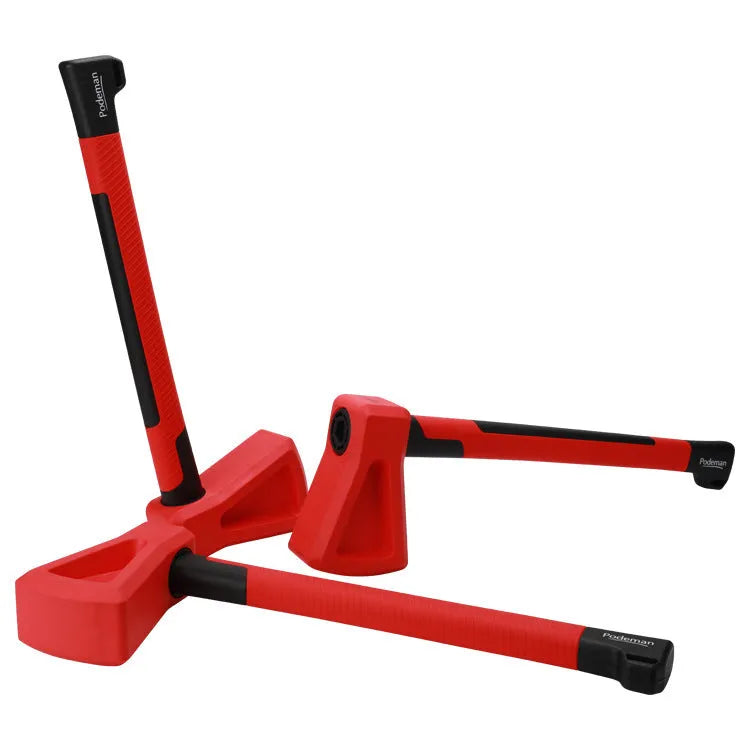 Red plastic home fitness axe muscle trainer on a plain background