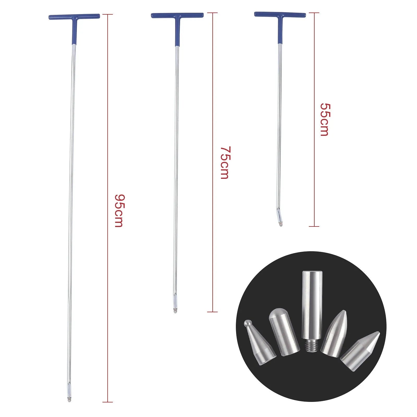 Alloy steel three-piece car dent repair tool set with hook crowbar on a workbench.