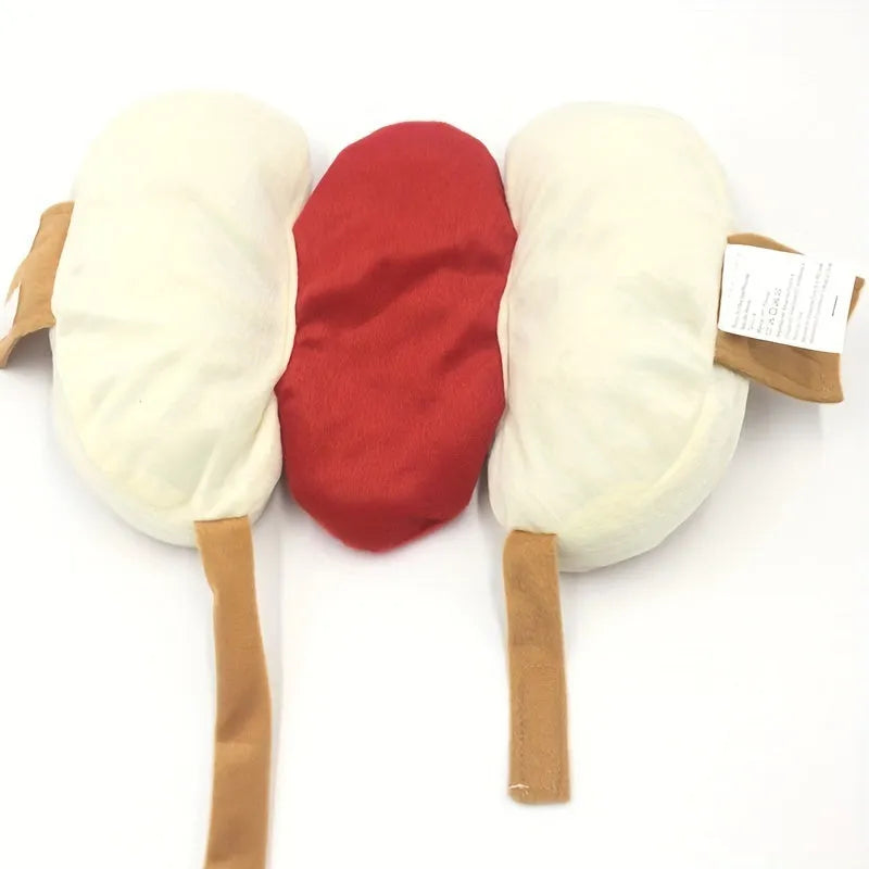 Funny stuffed hot dog costume suit on a small dog for party or cosplay