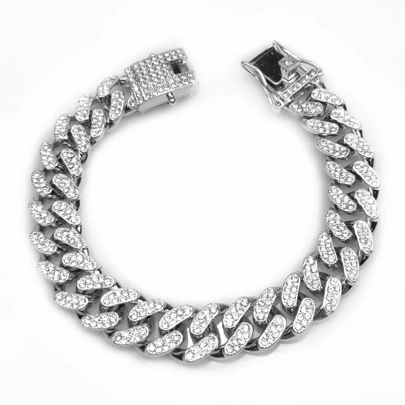 Hip hop pet collar in gold with alloy finish and 12.5cm width on a dog