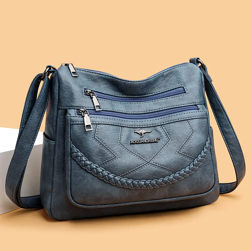 Soft black PU leather women's crossbody shoulder bag with large square shape