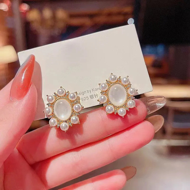 Alloy ZB-43 silver needle hoop earrings pair for Korean fashion, lightweight jewellery, silver finish