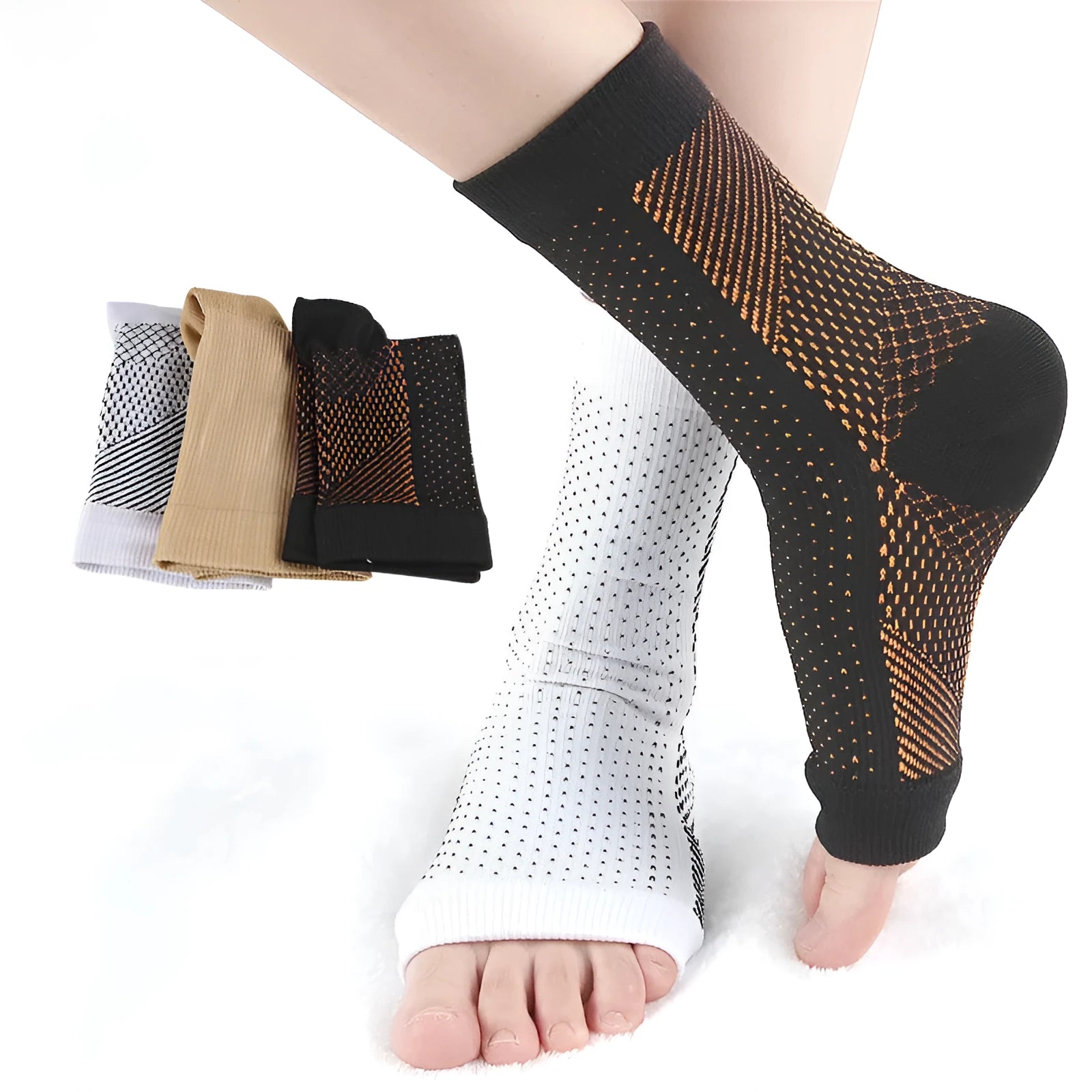 Korean-style sports foot socks with heel invisible pressure design in black, white, skin colour or copper options