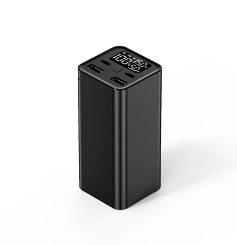 Black high-power 65W metal charging bank with 20000mAh capacity for laptop fast charging.