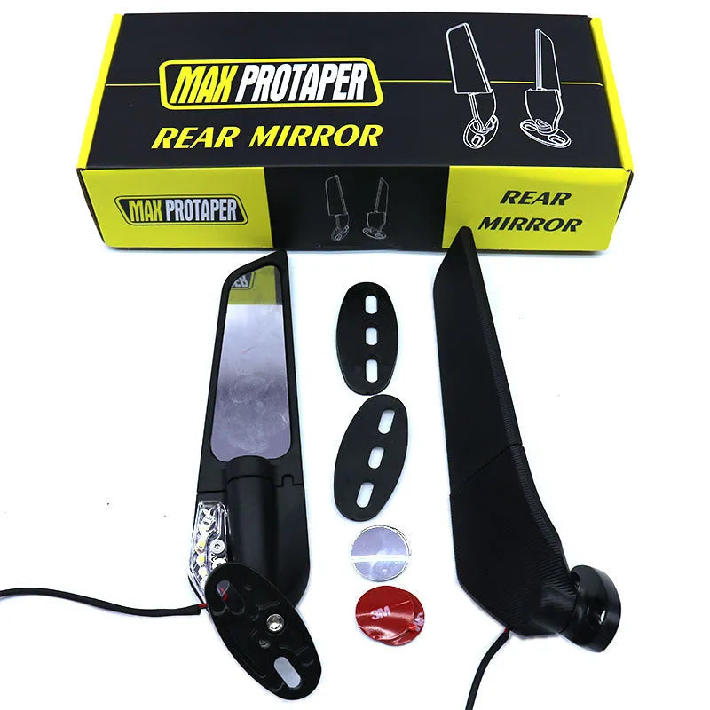 Pair of yellow-light aluminium motorcycle spoiler rearview mirrors with convex lenses, model SH-620-5