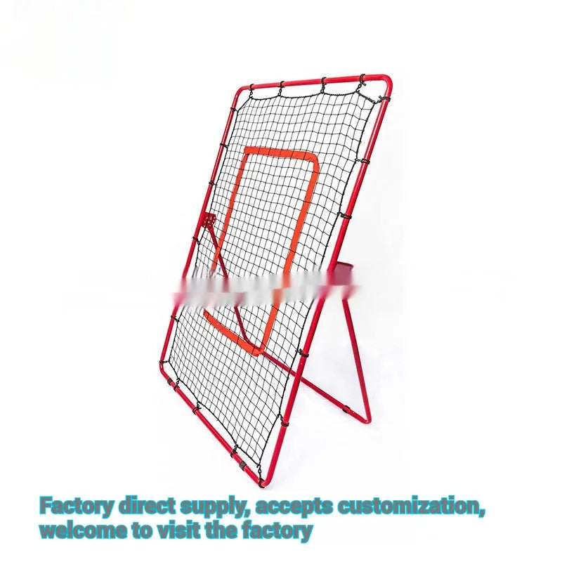 Red portable baseball training net with metal frame folded to 95x16x14.5cm dimensions