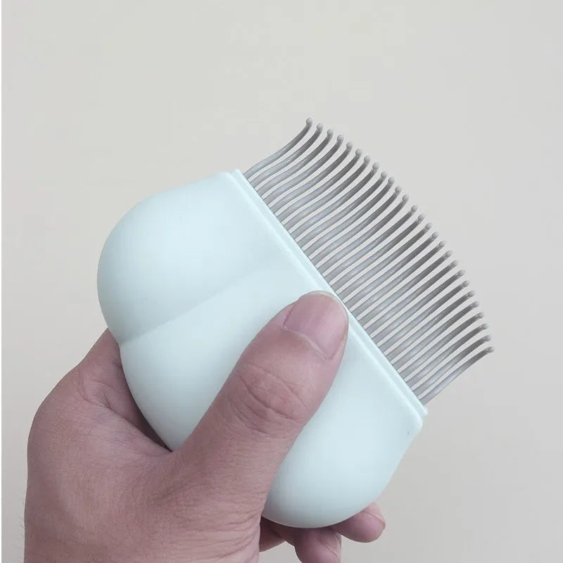 Paw Soft deshedding brush for pets in blue, pink, or white, showing 9x9 cm size.