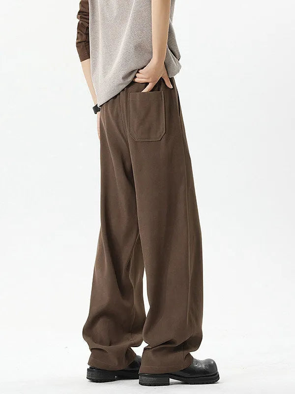 Men's plus size loose fit cotton blend casual trousers with ribbon oblique belt in black