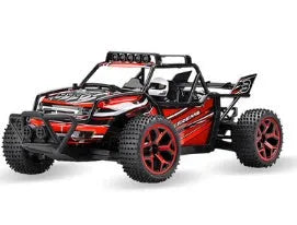 Blue 1:18 scale remote control drift car with 2.4GHz transmitter on black surface