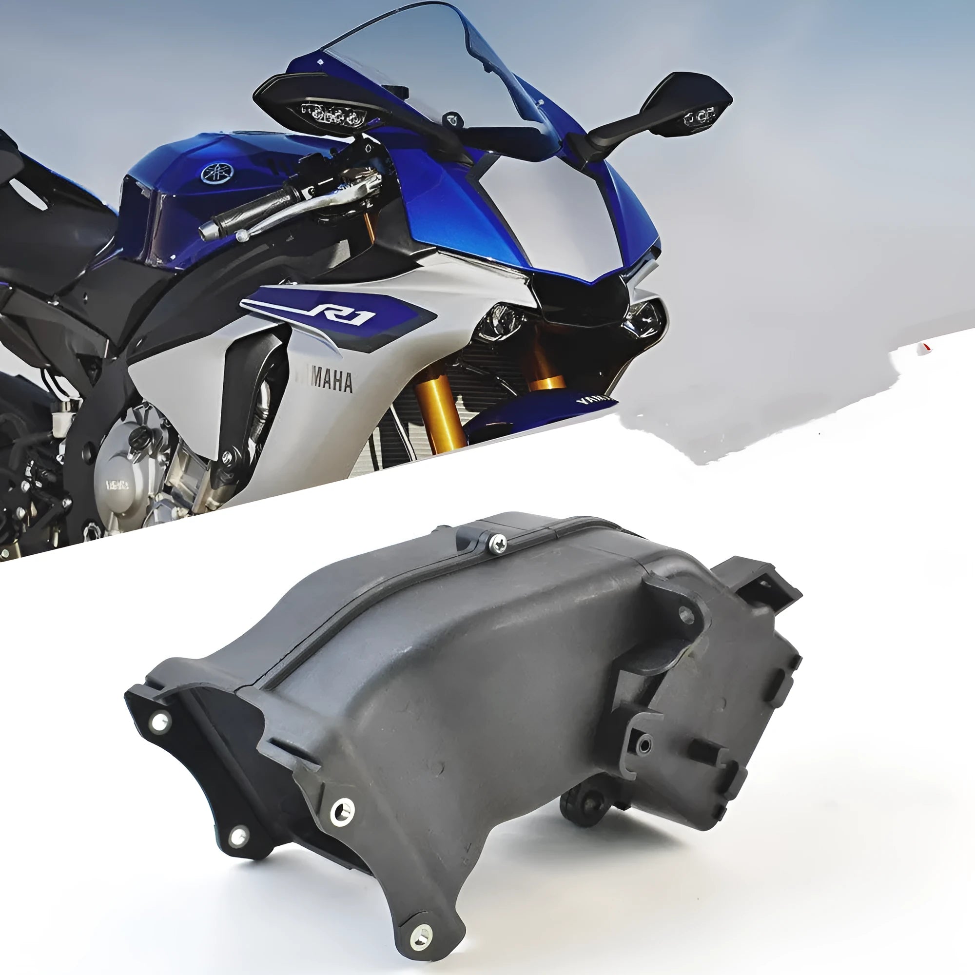 Black motorcycle ventilation intake pipe for Yamaha bikes, showing its shape and size.