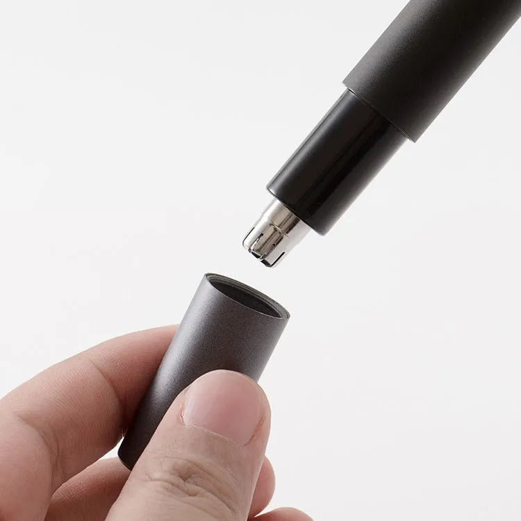 Black electric nose hair trimmer for men and women, portable battery powered fully washable ABS