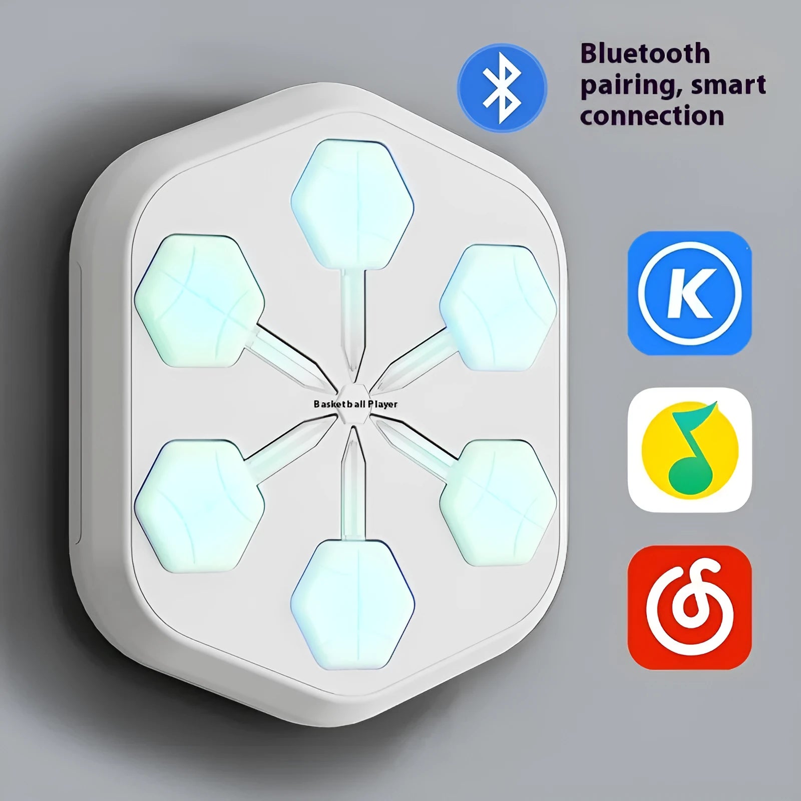 Third-generation smart Bluetooth music boxing wall target in black, PU striking surface, 590x508x90 mm, wall-mounted