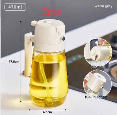 470ml glass olive oil sprayer dispenser bottle in beige, black, green, or yellow colours with ergonomic handle