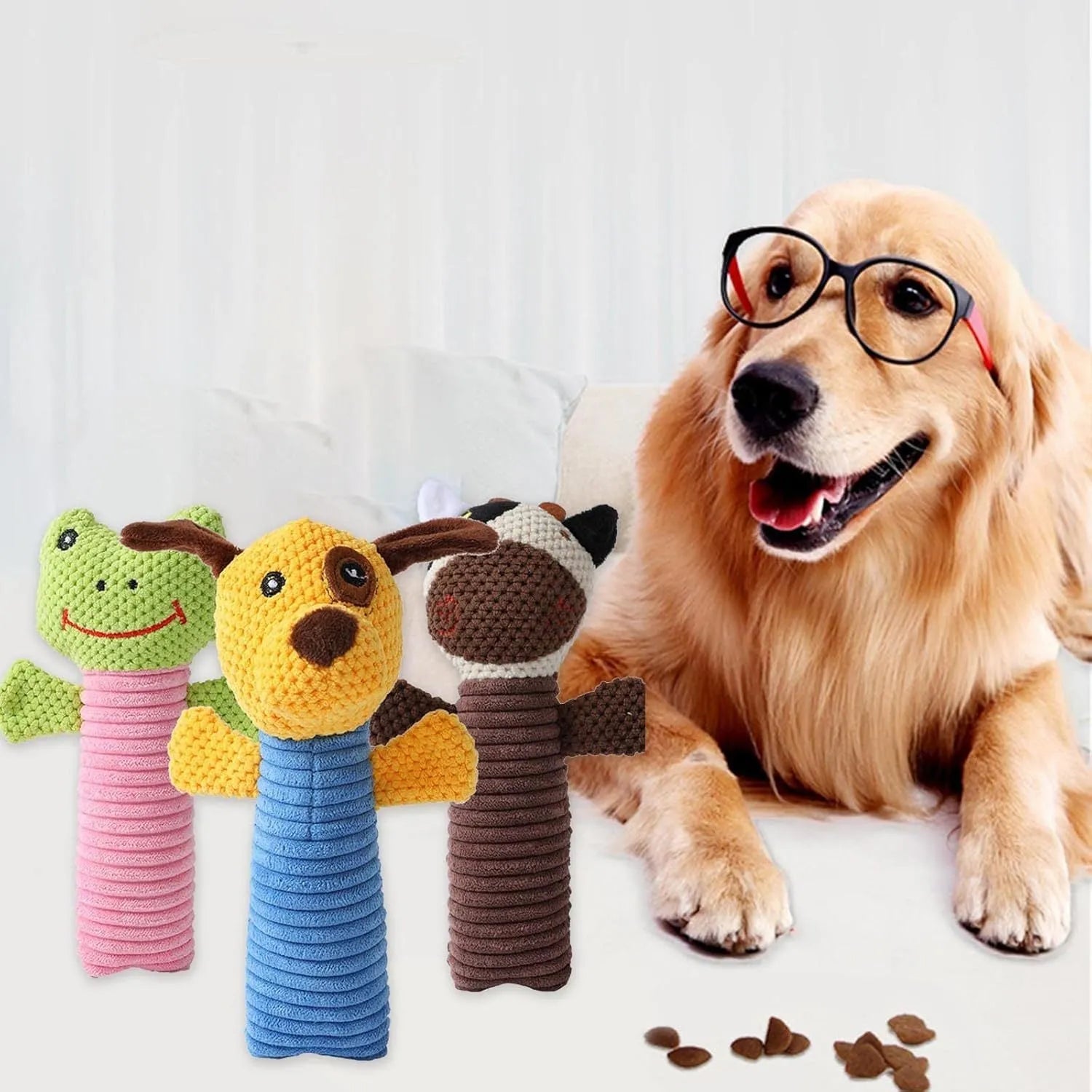 Squeaky plush dog chew toy in animal shape with cleaning massage texture