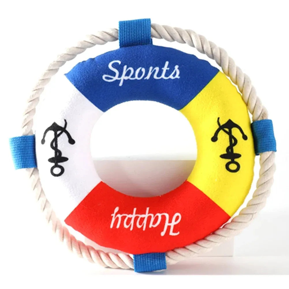 25cm diameter soft plush dog pull ring toy with squeaker for fetch games and chew training