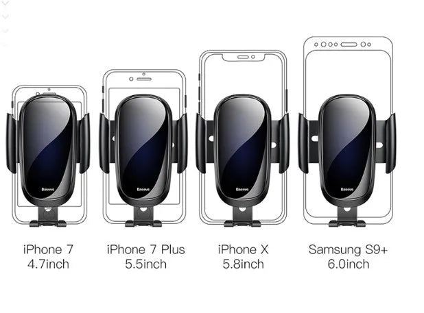 Universal smart car bracket phone mount with adjustable clamp showing dashboard and windscreen mounting options