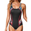 Women's floral print one-piece swimsuit with backless design for swimming sports