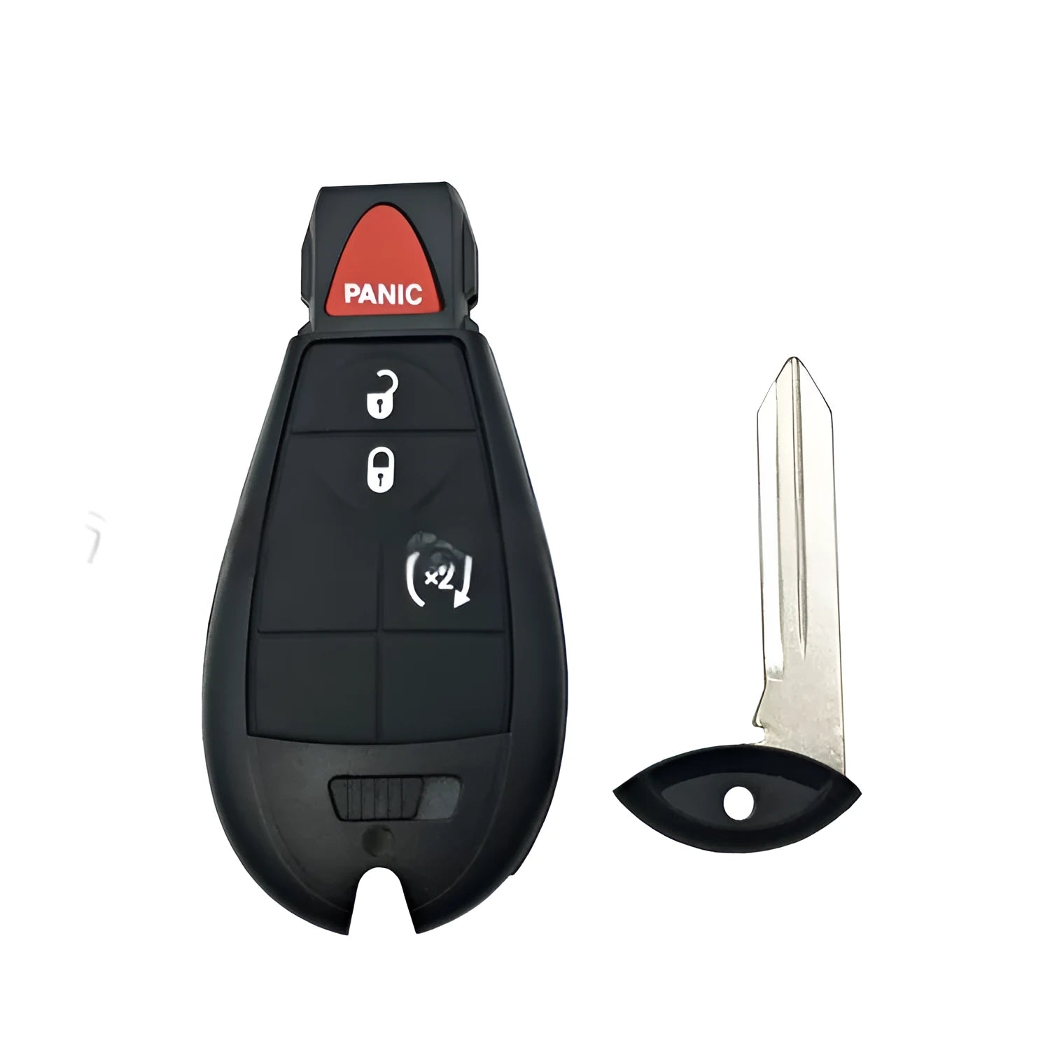 Dodge Chrysler car key shell replacement in ABS plastic with brass components, showing dimensions of 85mm by 42mm.