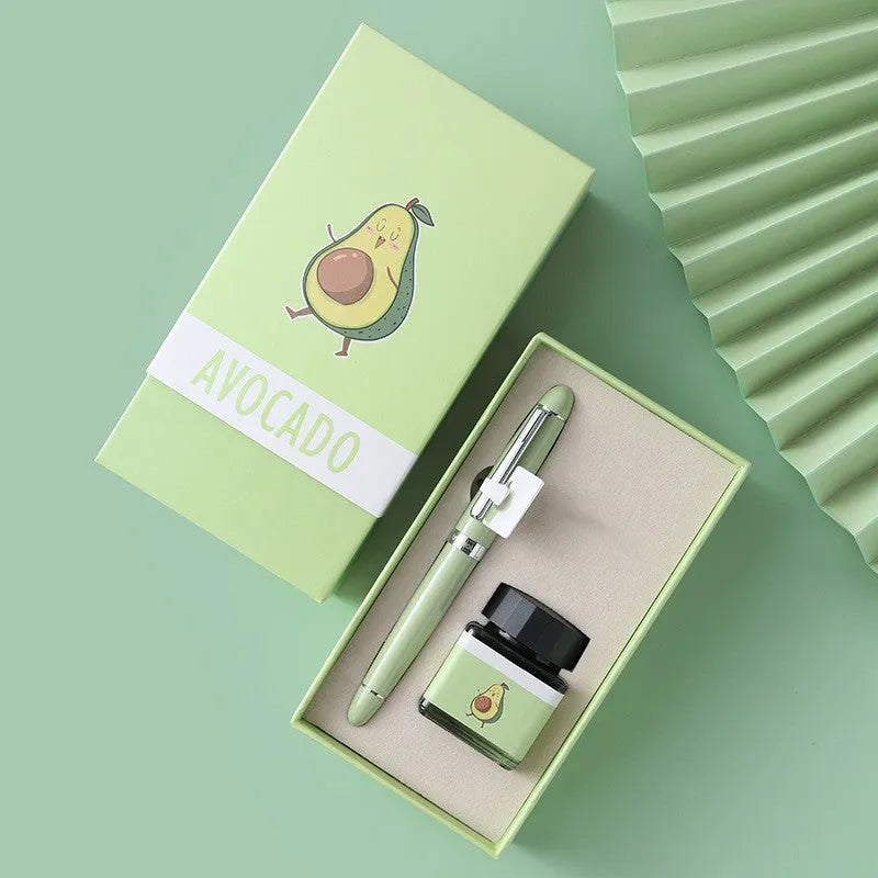 Calligraphy pen with replaceable ink sac, stainless steel nib, and character-themed designs in gift box