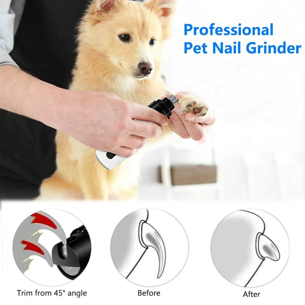 Automatic electric nail grinder for dogs with LED display and dust collection compartment.