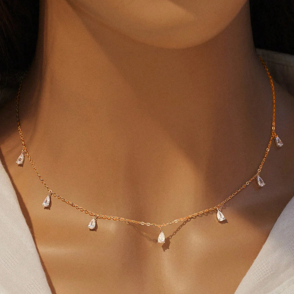 925 sterling silver necklace with triangular drop-shaped artificial zircon pendant on adjustable O-chain