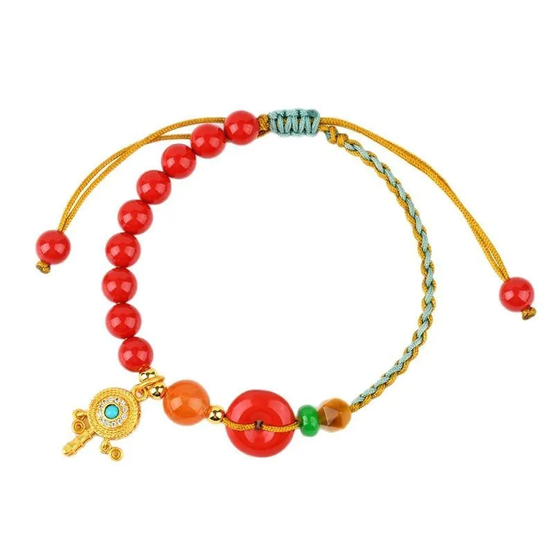 Emperor red sand cinnabar bracelet with hand-woven peace buckle design