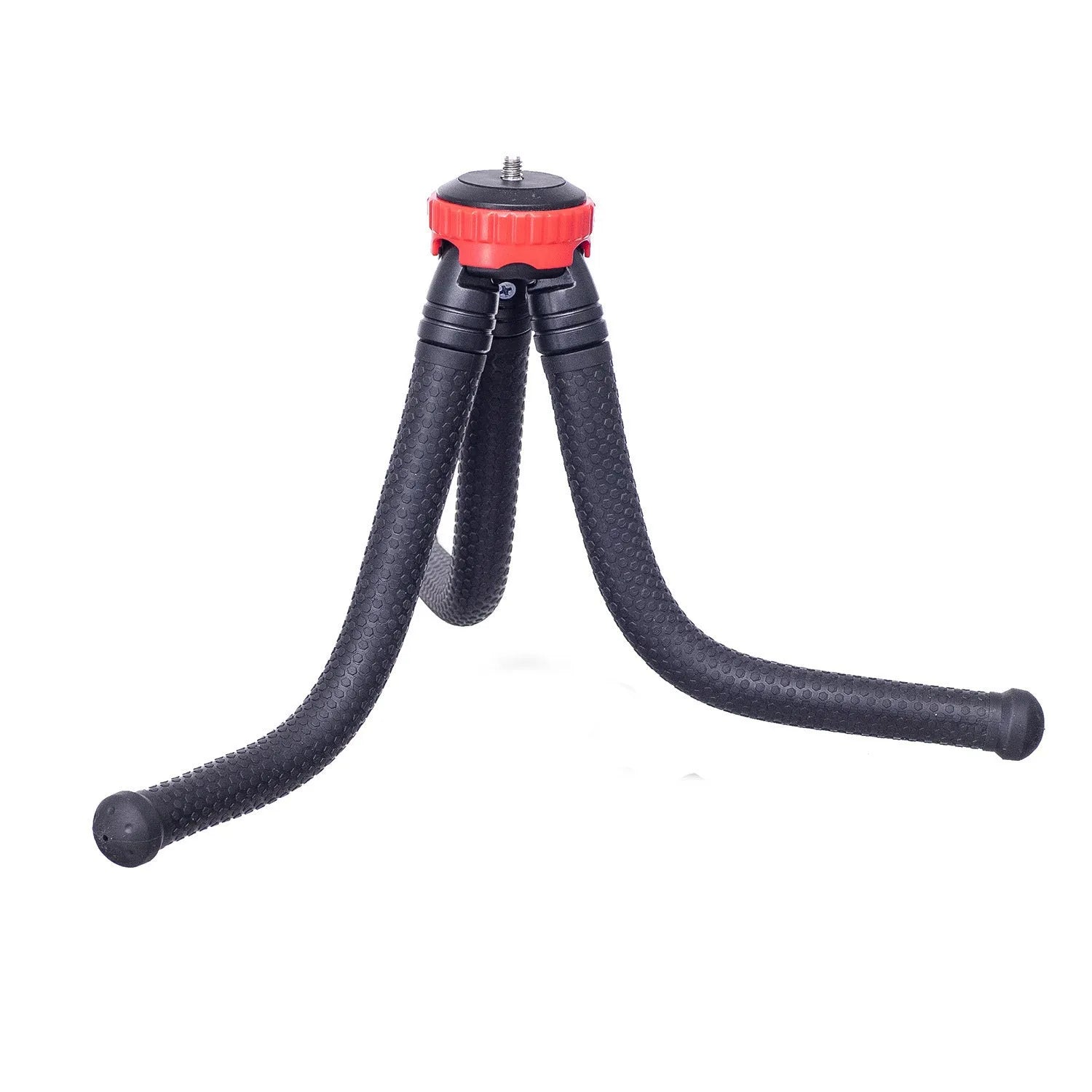 Black octopus tripod stand with flexible rubber legs and a spherical gimbal head for cameras and phones.