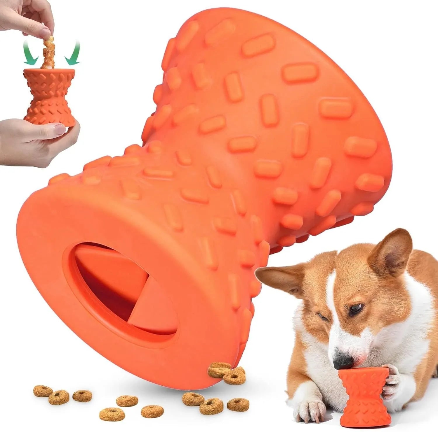 Blue interactive dog bone treat dispensing toy made from natural rubber for aggressive chewers