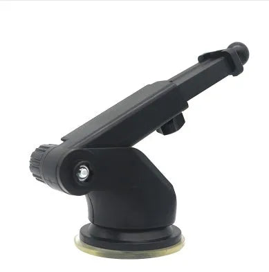 Black universal telescopic car phone bracket mounted on dashboard holding smartphone