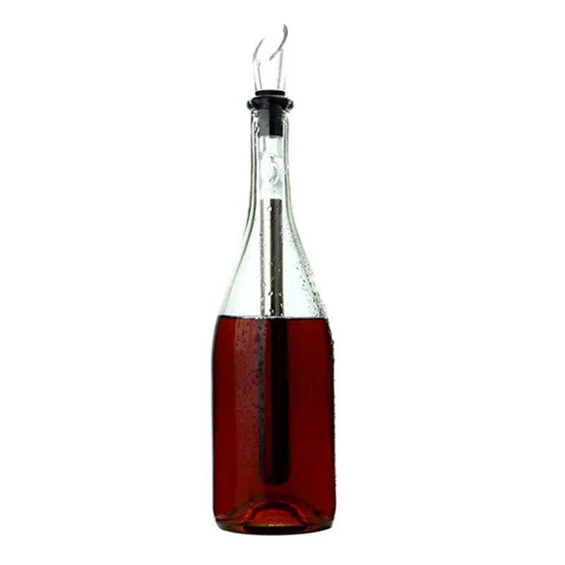 Stainless steel wine chilling rod with acrylic handle and integrated pourer, shown in silver finish.