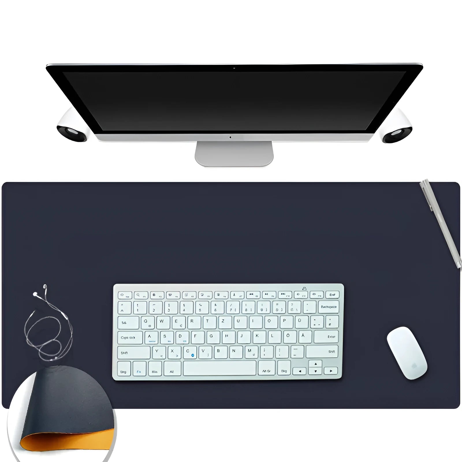 Leather desk mat in multiple sizes and colours for office or study use, shown on a desk with a computer mouse.