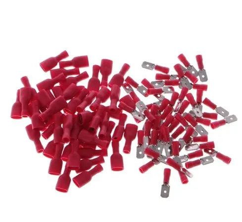 FDFD1-250 fully insulated male and female spring terminal connectors, red and yellow, 50 pairs