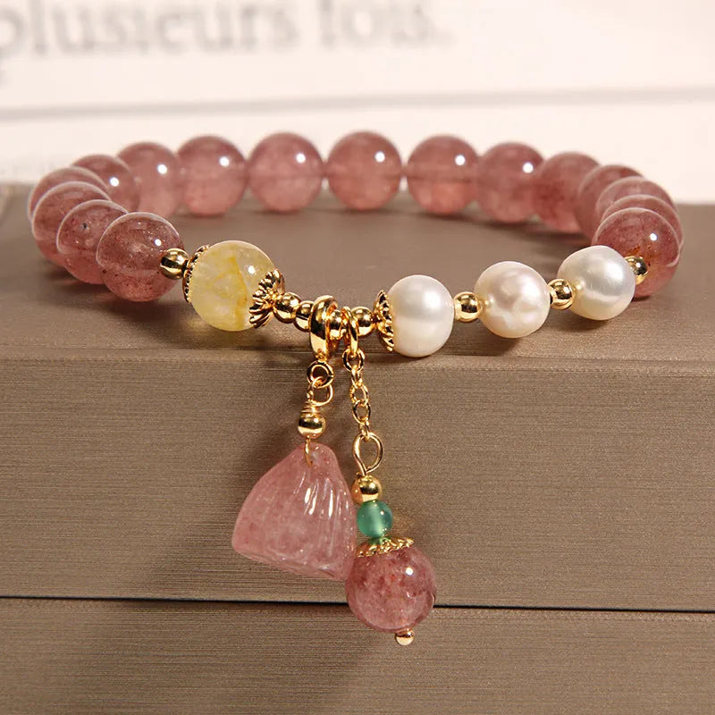 Korean-style natural garnet multi-layer crystal bracelet for women with pearl and quartz ornaments