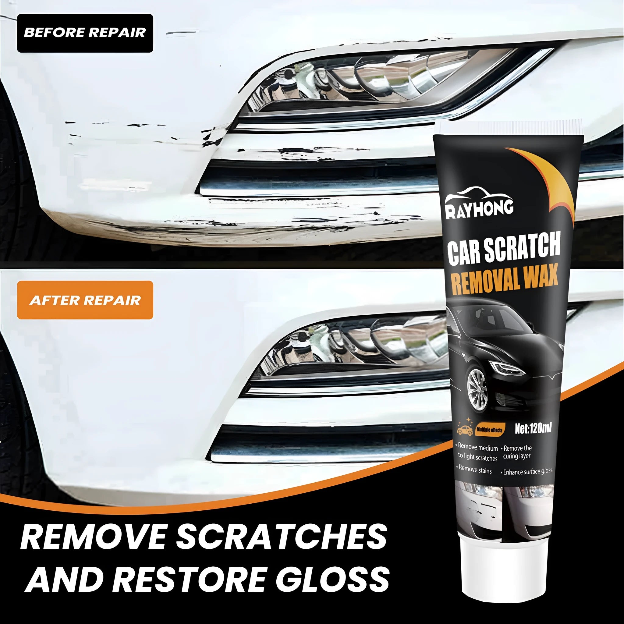 120ml car scratch wax bottle with sponge and towel for paint protection and scratch removal