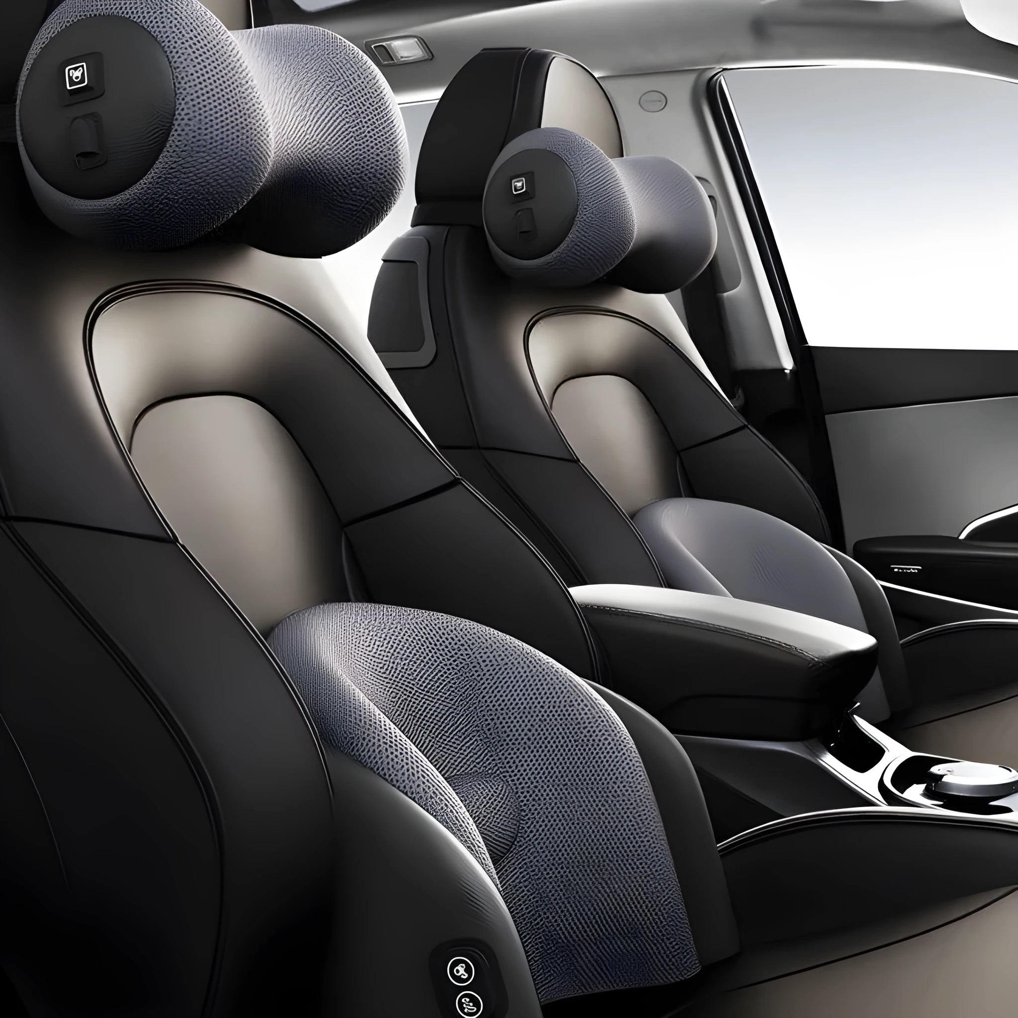 Car electric massage cushion with memory cotton headrest in black colour on car seat