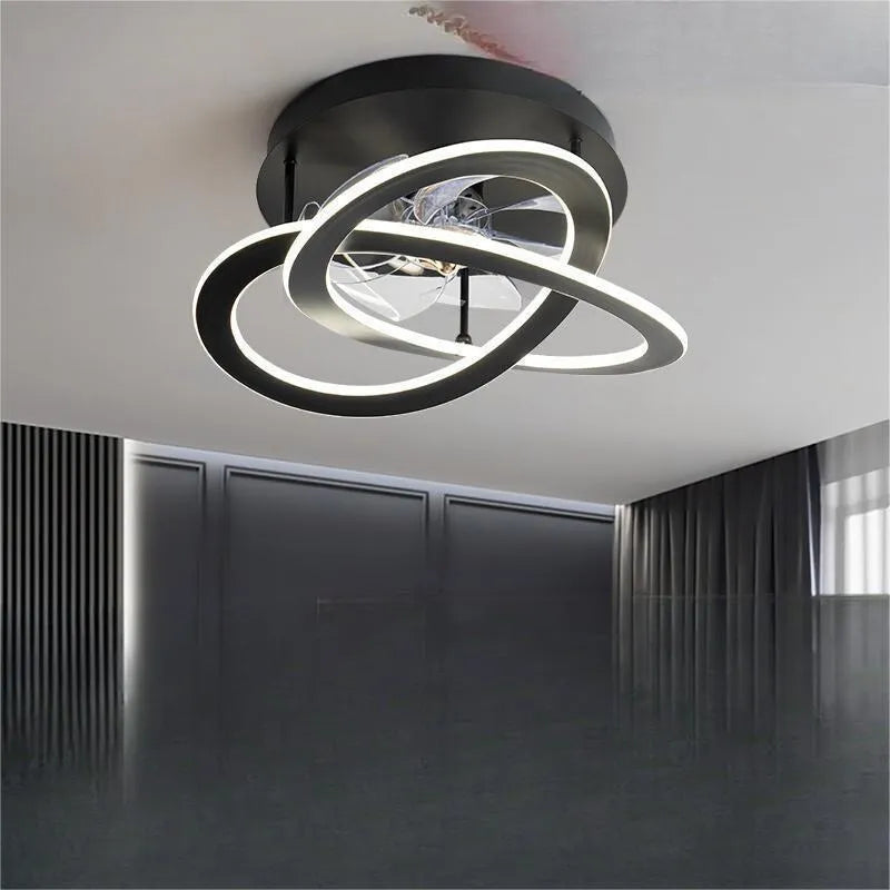 Modern simplicity ceiling fan lamp with remote control in black finish, flush mounted, 1050-1199mm diameter