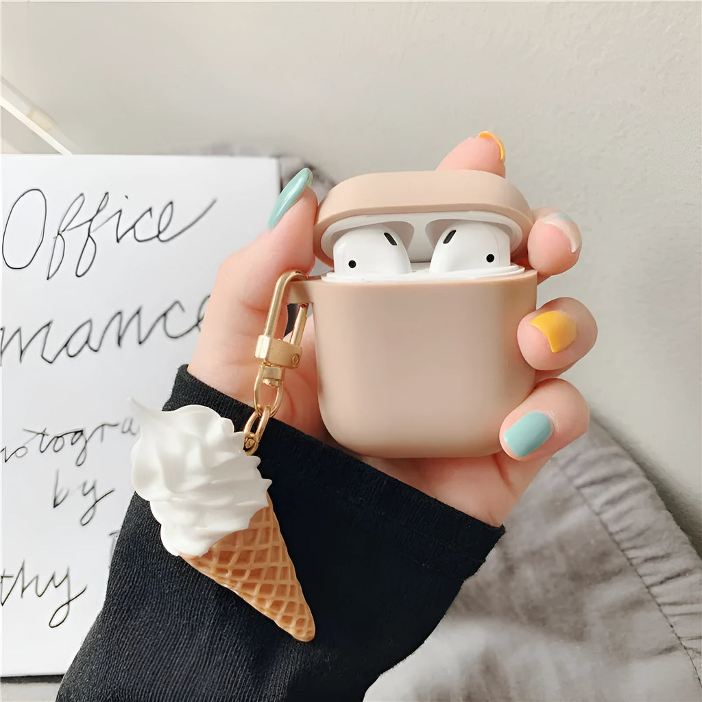 Silicone cylinder ice cream design protective case for Apple AirPods 2 in a photo colour.