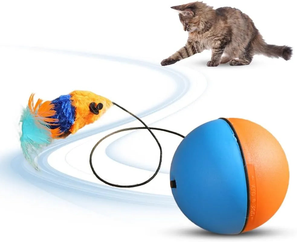 Automatic motion-activated rolling cat ball toy with blue and orange colour options
